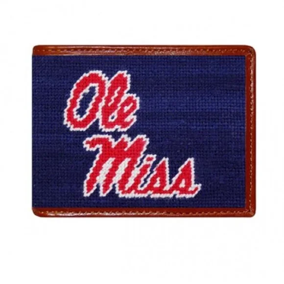 NEW SMATHERS & BRANSON Ole Miss (Dark Navy) Needlepoint Bi-Fold Wallet - Picture 1 of 6